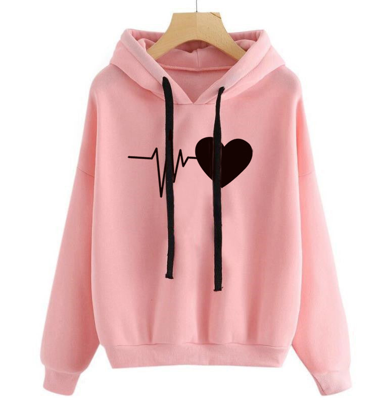 Heart Print Streetwear Hoodies Women Sweatshirt Spring Autumn Long Sleeve Hoodie Clothes