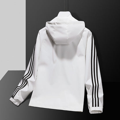 Casual Jacket All-matching And Handsome Striped Sports Detachable Hat Top