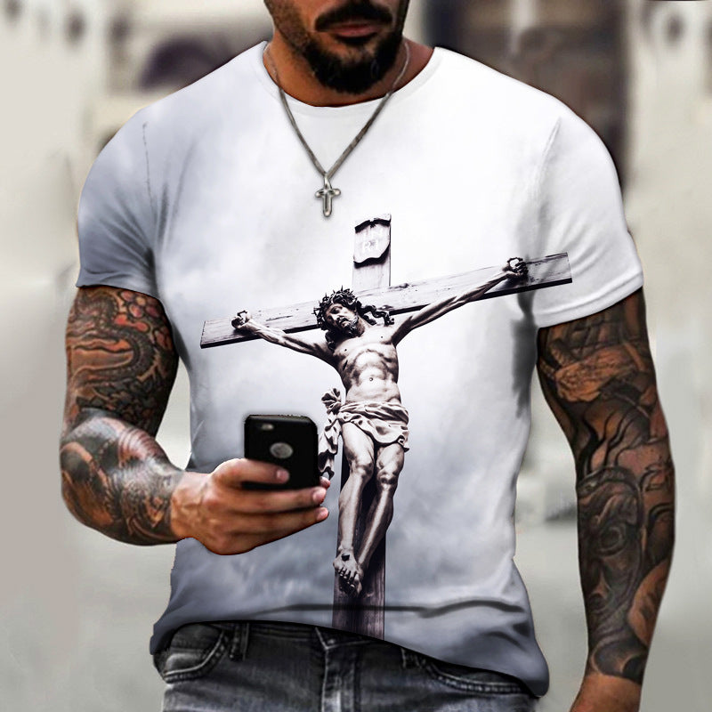 3D Printing Hip Hop Loose Short Sleeve Streetwear Plus Size Men's Knitwear