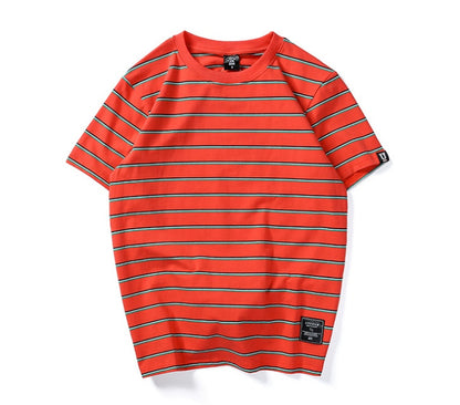 Harajuku Stripes T-shirt Men's T-shirt Casual Short Sleeve Summer Hip Hop T-shirt Streetwear Casual Tops Black White Green