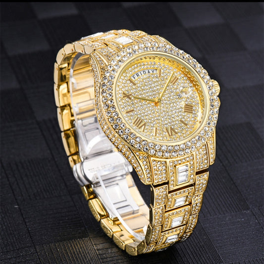 Man Pair Calendar Full Diamond Luxury Quartz Watch