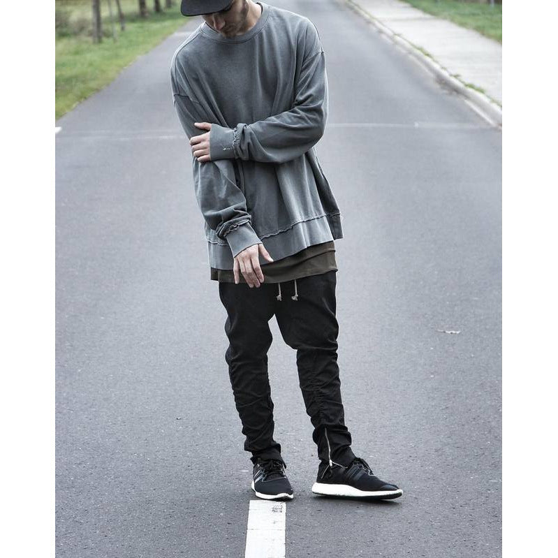 Streetwear Harem Pants Men Draw String Elastic Waist Hip Hop Pants Leg Opening Zipper Male Trousers kanye justin bieber pants