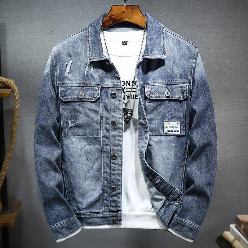 New Embroidered Jacket Tooling Denim Jacket Male Student Streetwear Coat