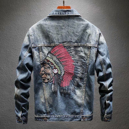 New Embroidered Jacket Tooling Denim Jacket Male Student Streetwear Coat