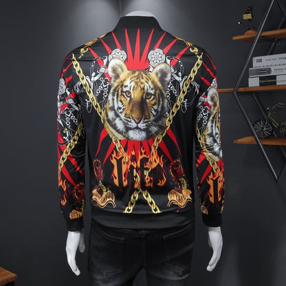 Luxury Gold Print Bomber Jacket Men Streetwear Social Men