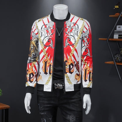 Luxury Gold Print Bomber Jacket Men Streetwear Social Men