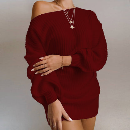 OrangeA Women Off Shoulder Knitted Sweater Dress Autumn  Winter Loose Long Sleeve Solid Ladies Tunic Elegant Streetwear Dresses