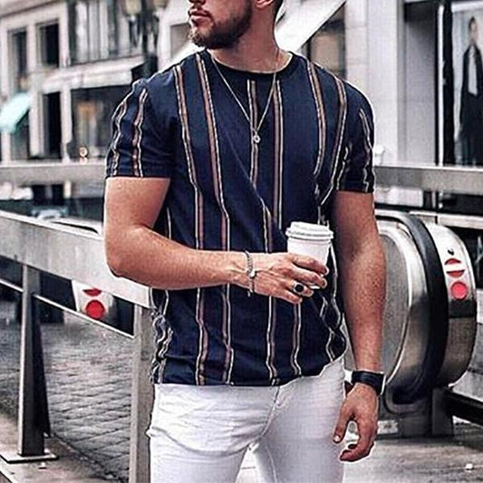 Men'S O-Neck Striped Short Sleeve T-Shirts Slim Fit Streetwear Pullover Summer