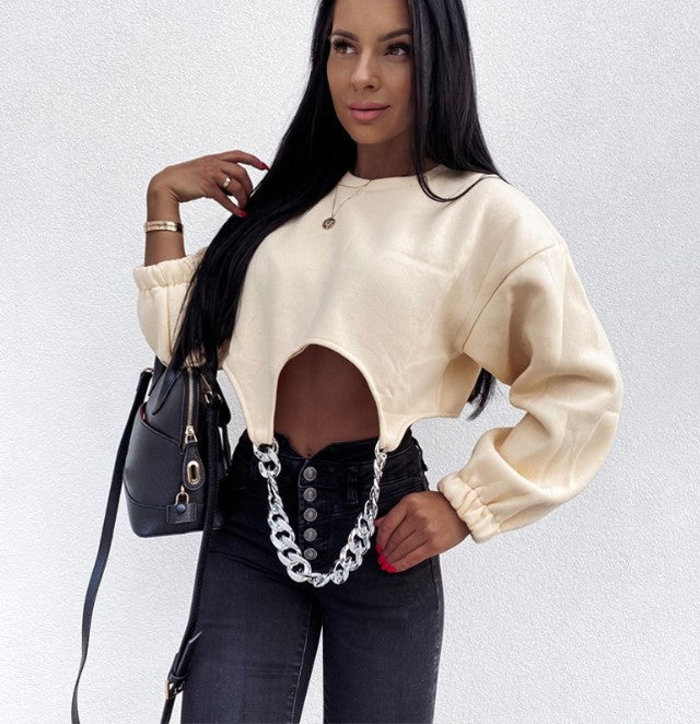 Women's Long Sleeve Chain Sweatshirt Fashion Sexy Winter Streetwear