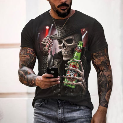 Skull pattern men's t-shirt horror O-neck t-shirt summer fashion top boy clothing large size streetwear men's hip hop 3D shirt