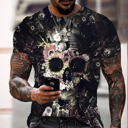 Skull pattern men's t-shirt horror O-neck t-shirt summer fashion top boy clothing large size streetwear men's hip hop 3D shirt