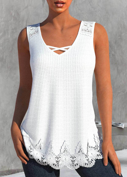 Loose Sleeveless Urban Casual Lace Stitching Women's T-shirt