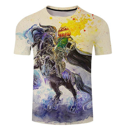 Men's 3d Horse Printed T-shirt Riding Crew Neck Short Sleeve Streetwear Hip Hop Trend