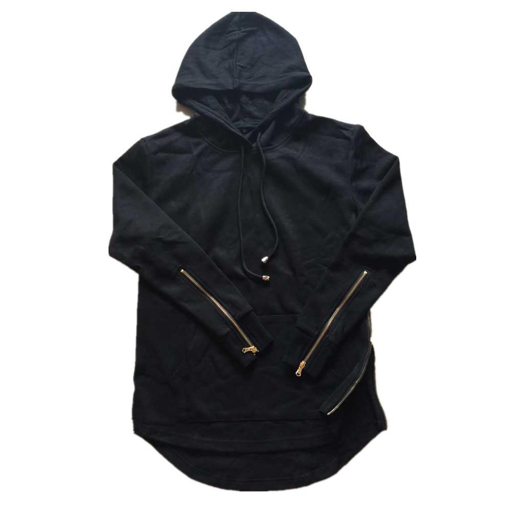 Autumn Hoodies Full Sleeve Kangaroo Pocket Side Zippers Streetwear Hip Hop Pullover