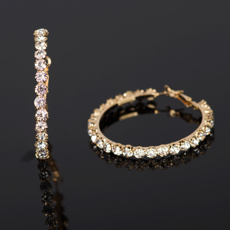 Popular Geometric Single Row Diamond Rhinestone Ear Ring