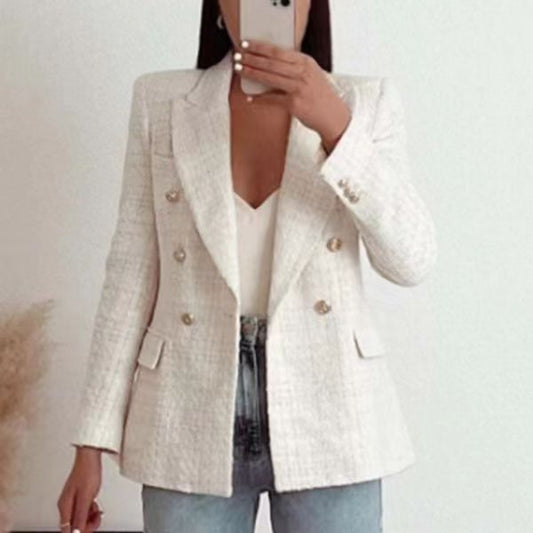 Urban Casual Women Textured Double Breasted Blazer