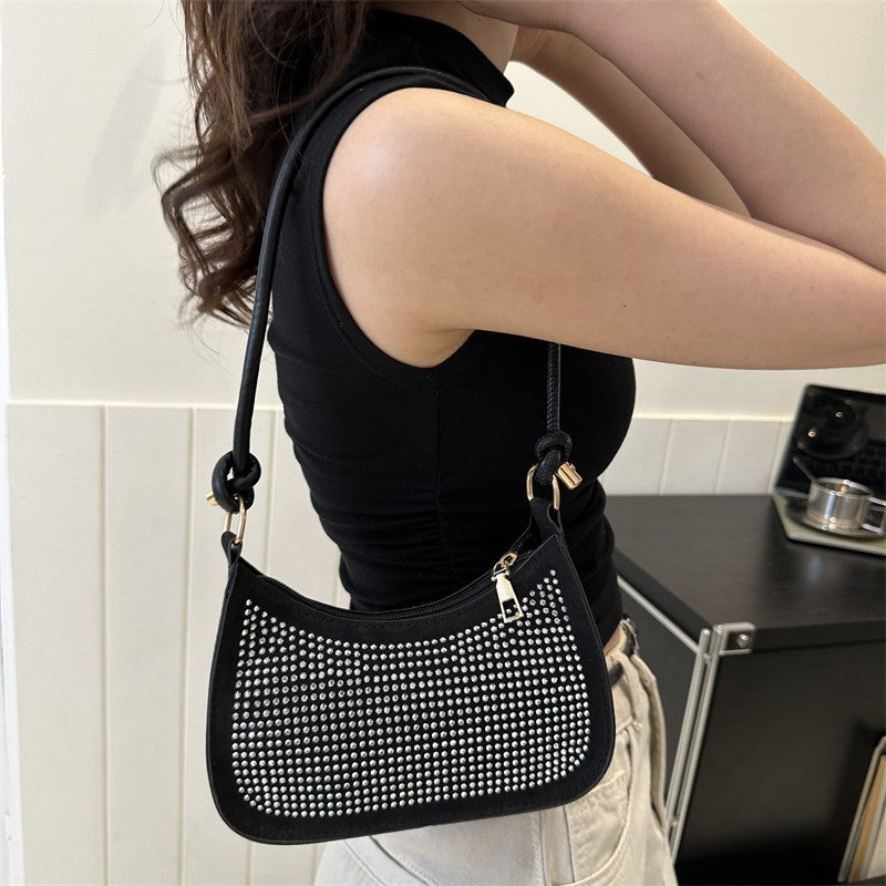 Diamond-embedded Western Style Underarm Bag Fashion Fashion Casual Shoulder Bag