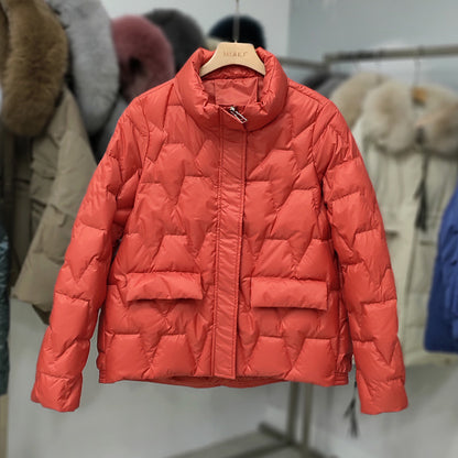 Women's White Duck Down Urban Casual Red Zipper Coat