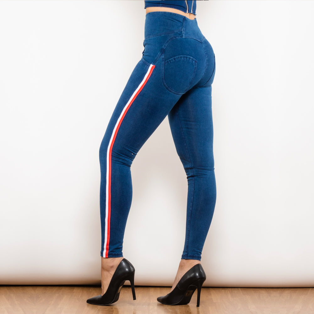 Shascullfites Melody Skinny Jeans Denim Side Stripe Pencil Pants Streetwear Lift Jeans High Waist Scrunch Bum Jeans