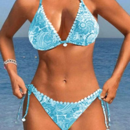 Women's Bikini Split Swimsuit Printed Tether