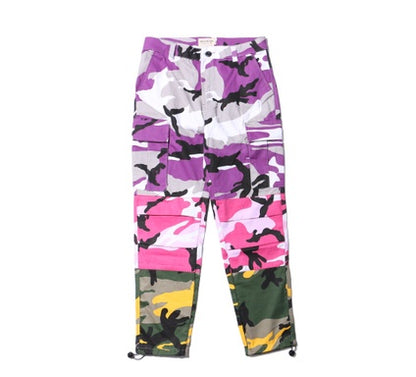 Tri Renk Camo Patchwork Kargo Pantolon Erkekler Baggy Taktik Pantolon Hip Hop Rahat Cep Pantolon Kamuflaj Streetwear Yeni