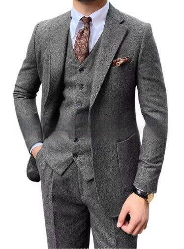 Men's Herringbone Single-breasted Casual Slim Suit