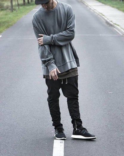 Streetwear Harem Pants Men Draw String Elastic Waist Hip Hop Pants Leg Opening Zipper Male Trousers kanye justin bieber pants