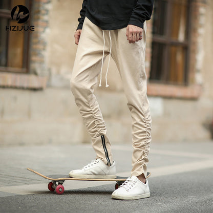 Streetwear Harem Pants Men Draw String Elastic Waist Hip Hop Pants Leg Opening Zipper Male Trousers kanye justin bieber pants