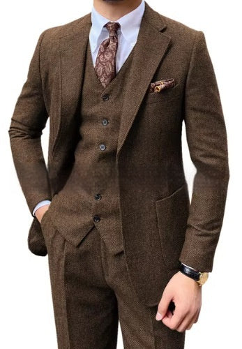 Men's Herringbone Single-breasted Casual Slim Suit