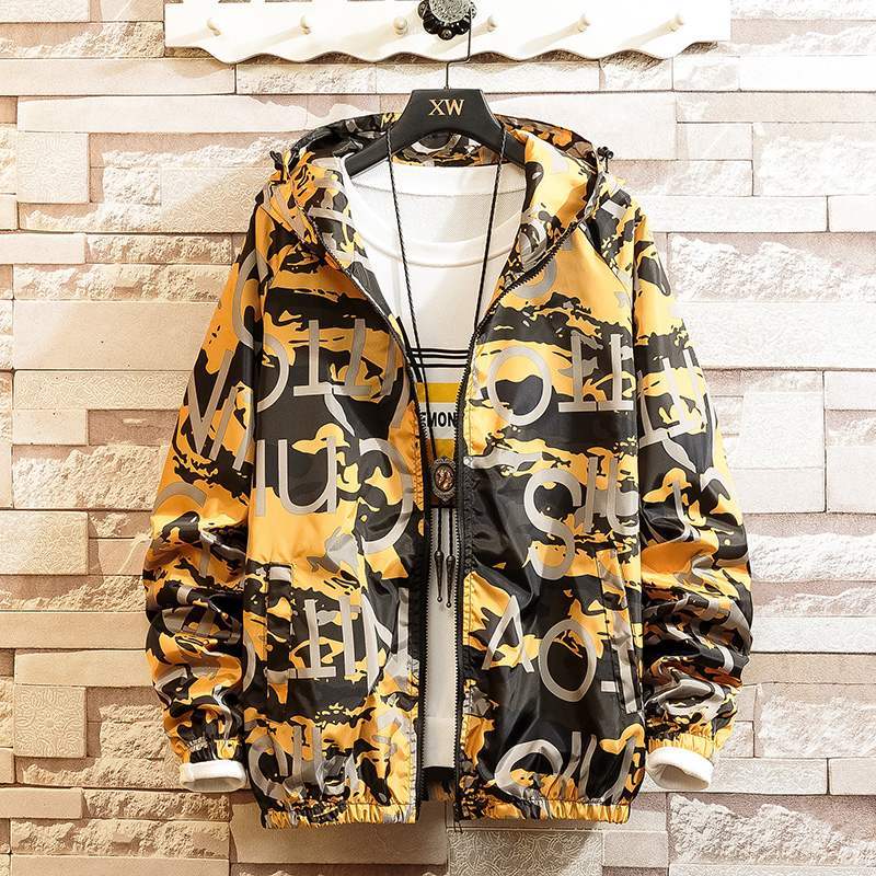 Men Casul Streetwear Hooded Printing Coats