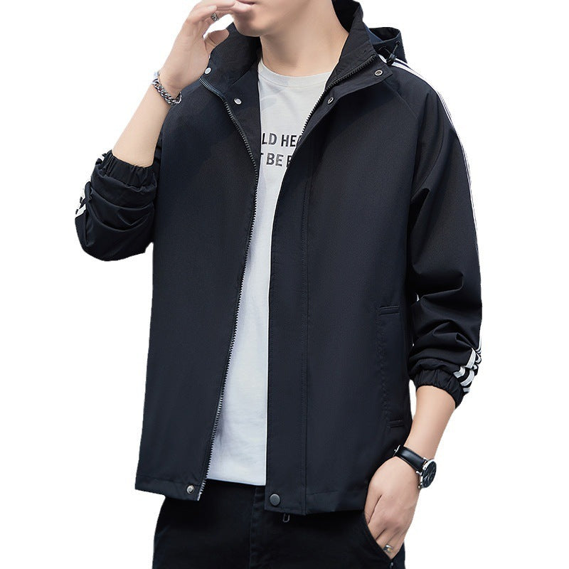 Casual Jacket All-matching And Handsome Striped Sports Detachable Hat Top