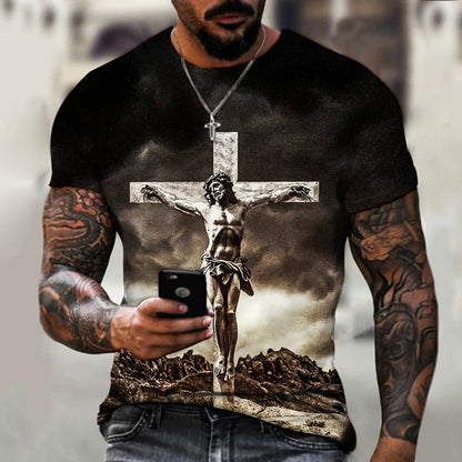 3D Printing Hip Hop Loose Short Sleeve Streetwear Plus Size Men's Knitwear