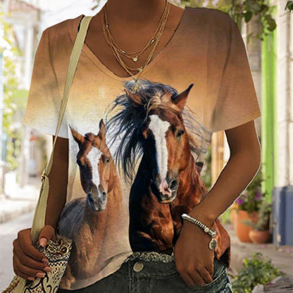 Men's 3d Horse Printed T-shirt Riding Crew Neck Short Sleeve Streetwear Hip Hop Trend