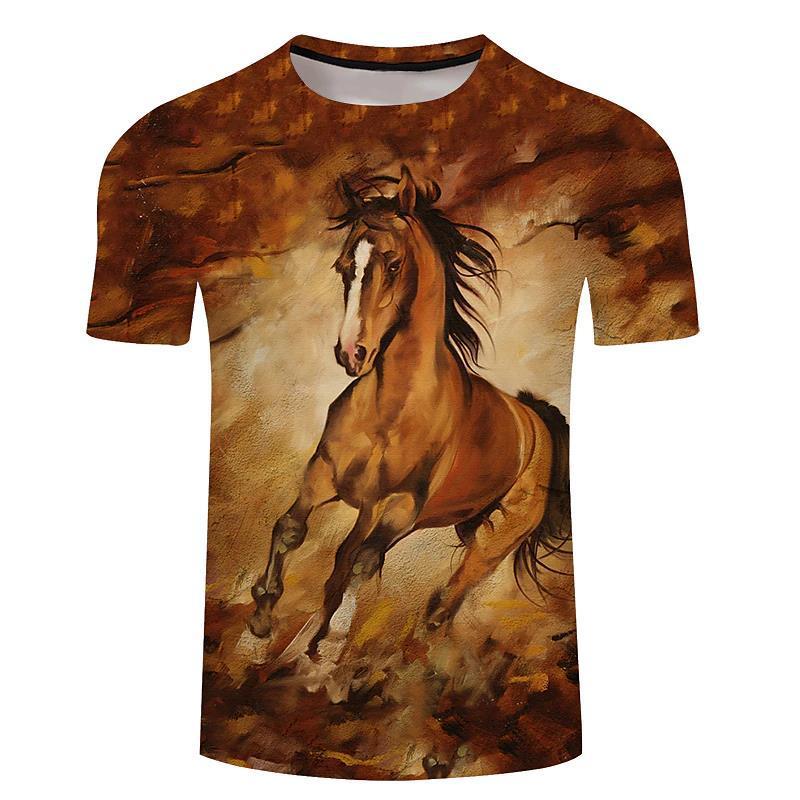 Men's 3d Horse Printed T-shirt Riding Crew Neck Short Sleeve Streetwear Hip Hop Trend