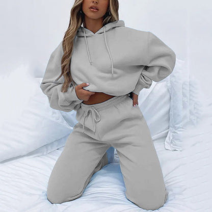 Women's Urban Leisure Pocket Long Sleeve Sweater Pants Suit