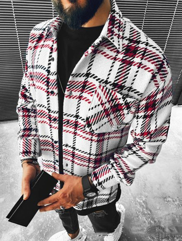 European And American Fashion Urban Leisure New Woolen Plaid Shirt