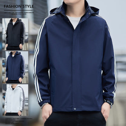 Casual Jacket All-matching And Handsome Striped Sports Detachable Hat Top