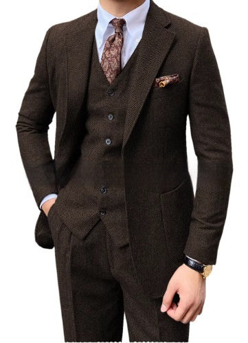 Men's Herringbone Single-breasted Casual Slim Suit