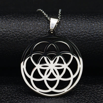 Hollow Circle Ring Pendant Flower Of Life Sacred Geometric Clavicle Chain Necklace