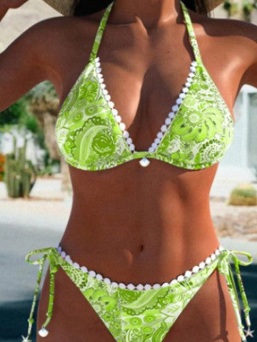 Women's Bikini Split Swimsuit Printed Tether