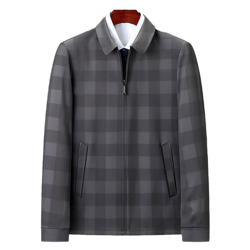 Middle-aged Plaid Turn-down Collar Coat Business Casual Jacket