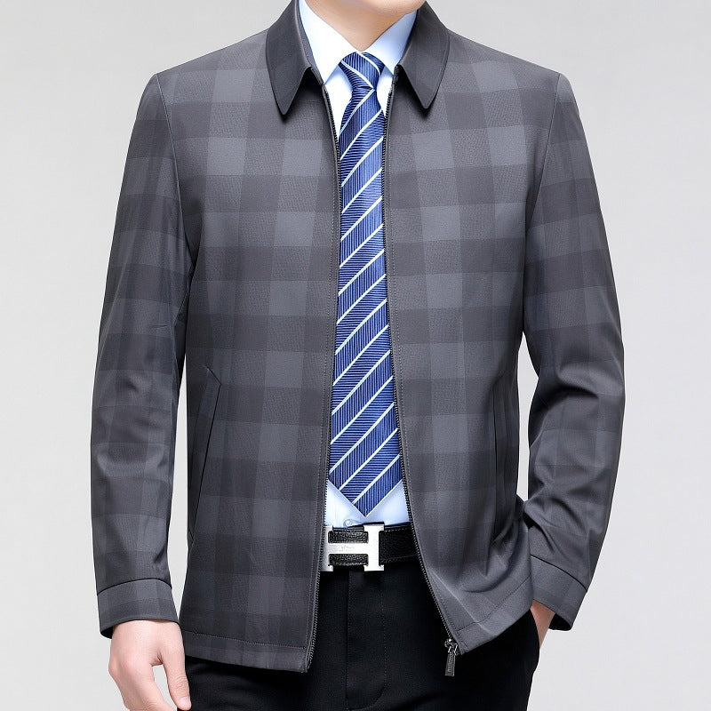 Middle-aged Plaid Turn-down Collar Coat Business Casual Jacket