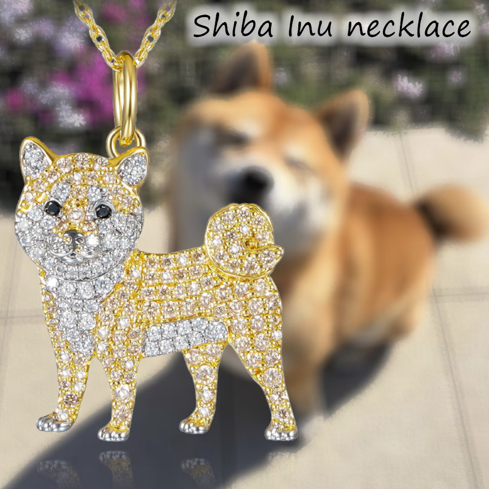 Eco-friendly Zinc Alloy Die-cast Cartoon Puppy Cute Shiba Inu Pendant Necklace