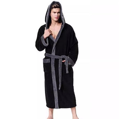 Men's Simple Colorblock Hood Patch Pocket Bathrobe