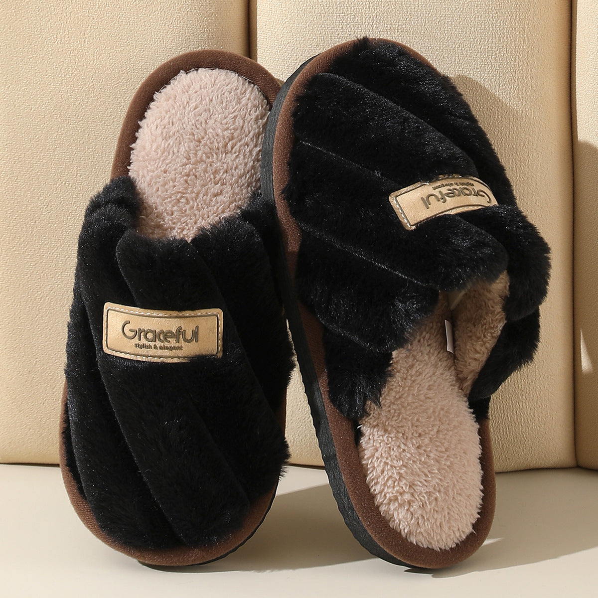 Women's Fur Fall And Winter Outer Wear Non-slip Indoor Platform Home Cotton Slippers