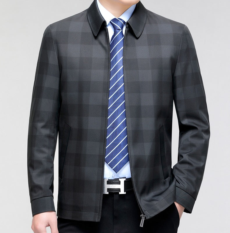 Middle-aged Plaid Turn-down Collar Coat Business Casual Jacket