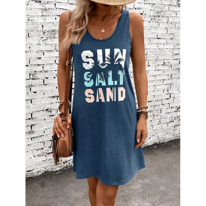 Knitted Printed Round Neck Sleeveless Simple All-match Dress