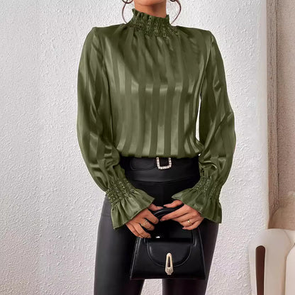 Women's Loose Long Sleeve Satin Smooth Turtleneck Shirt