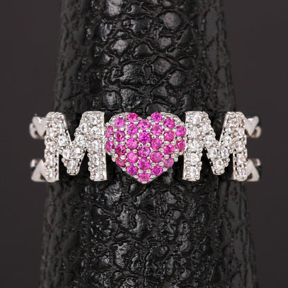 Letter Heart Shape Mother's Day Opening Adjustable Ring