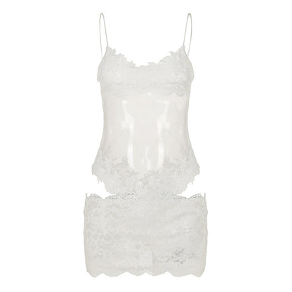 Lace Stitching See-through Mesh Camisole Dress